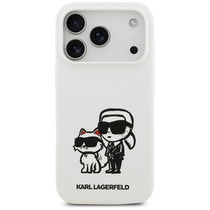 Deksel for Apple iPhone 17 Pro, Karl Lagerfeld, Sketch and Logo Karl & Choupette, Hvit