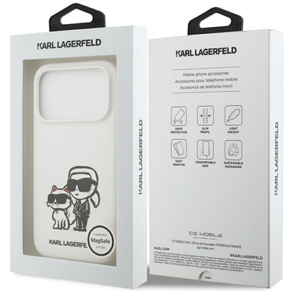 Deksel for Apple iPhone 17 Pro, Karl Lagerfeld, Sketch and Logo Karl & Choupette, Hvit