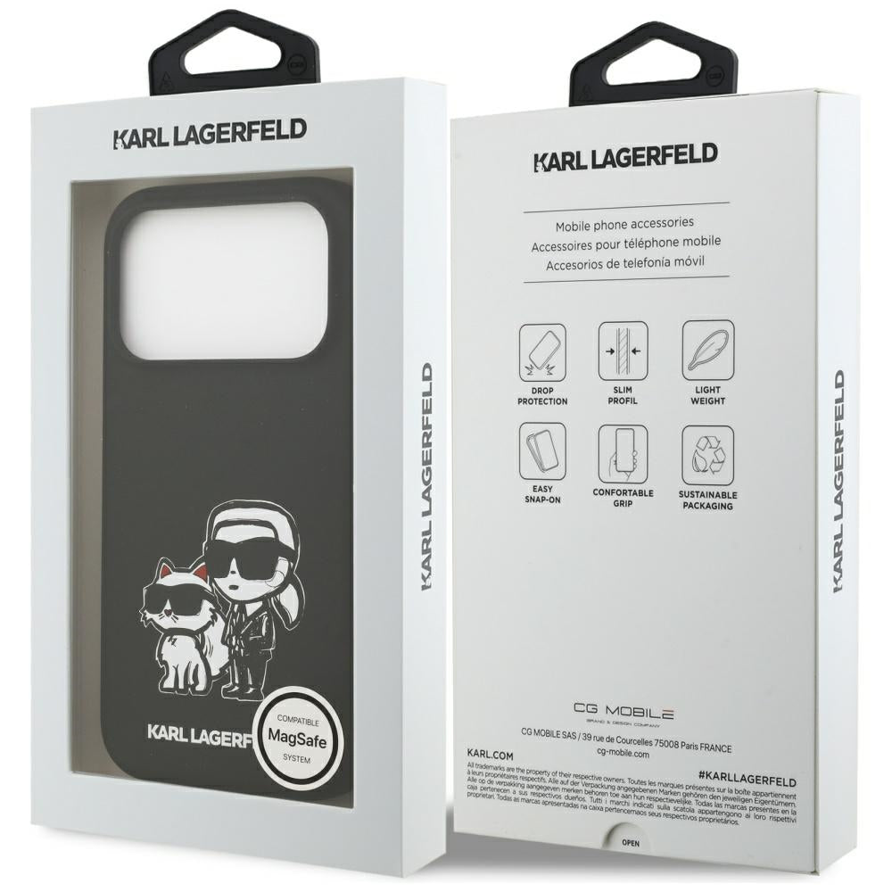 Deksel for Apple iPhone 17 Pro, Karl Lagerfeld, Sketch and Logo Karl & Choupette, Svart