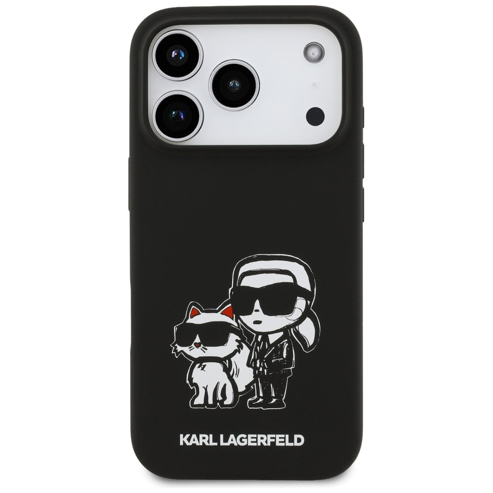 Deksel for Apple iPhone 17 Pro, Karl Lagerfeld, Sketch and Logo Karl & Choupette, Svart
