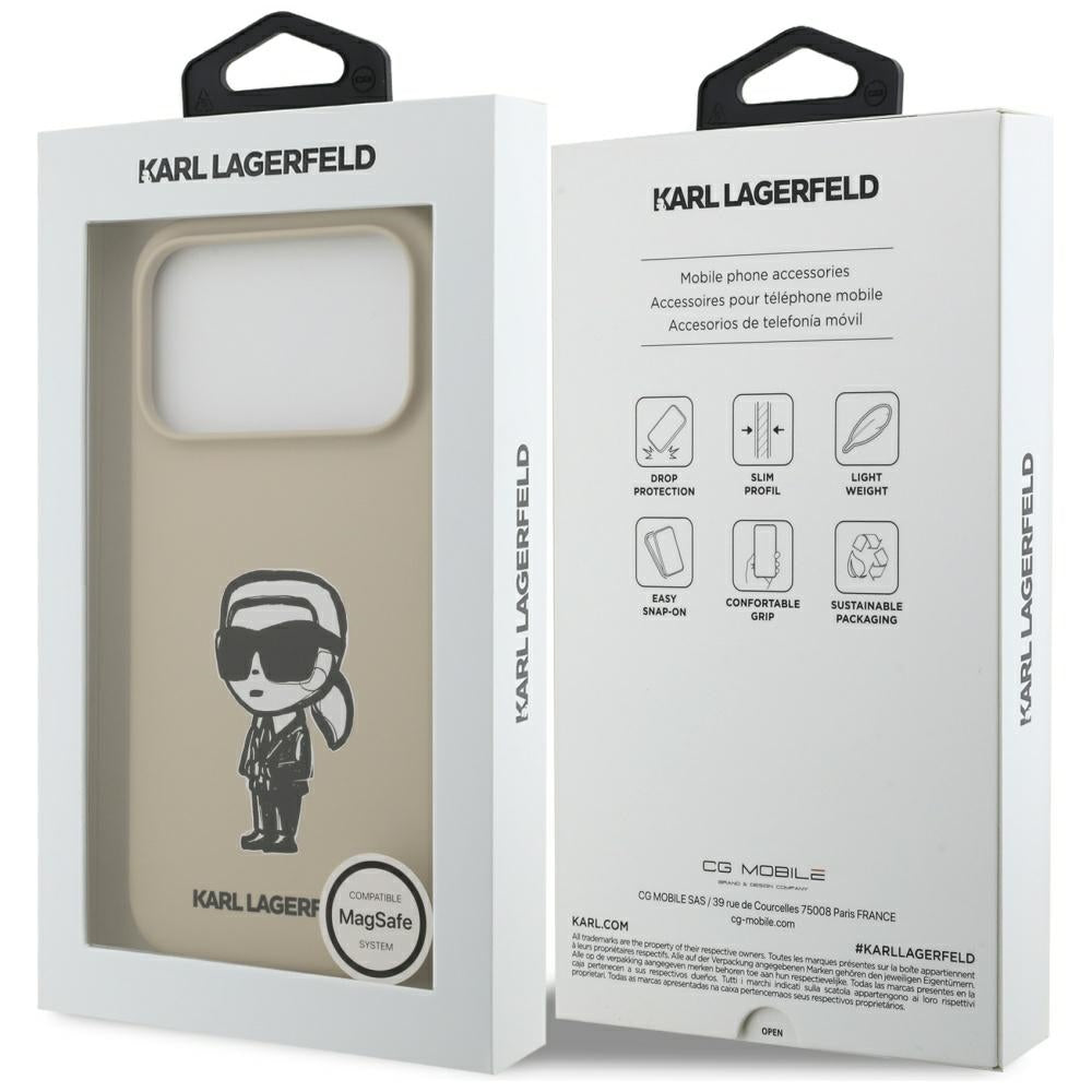 Deksel for Apple iPhone 17 Pro, Karl Lagerfeld, Sketch and Logo Karl, Brun