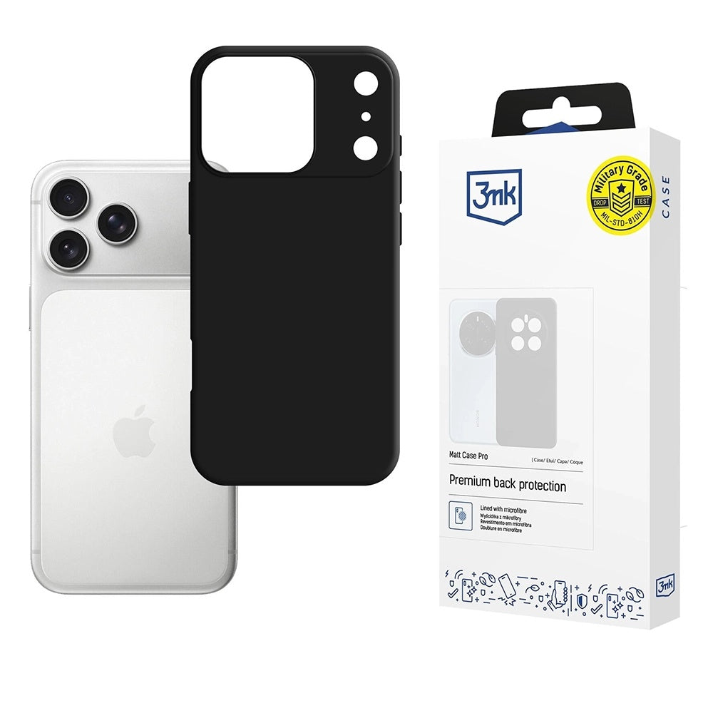 Deksel for Apple iPhone 17 Pro Max, 3MK, Matt Pro, Svart
