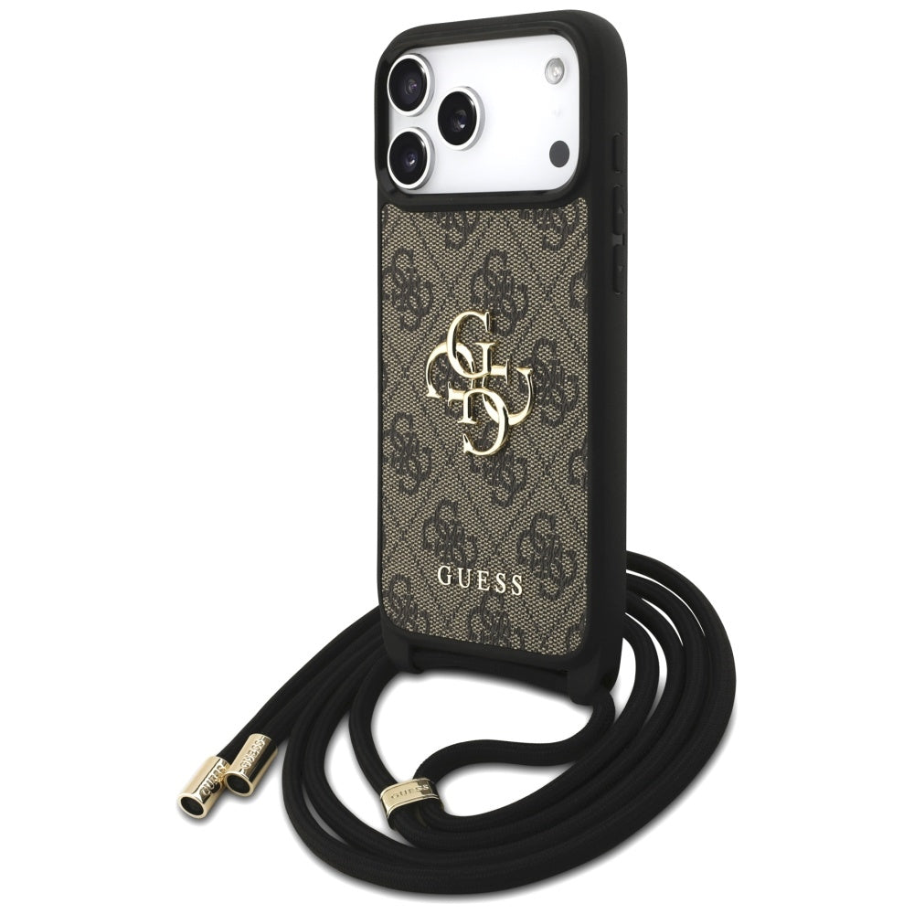 Deksel for Apple iPhone 17 Pro Max, Guess, 4G CBDY Big Logo with Cord Strap, Brun