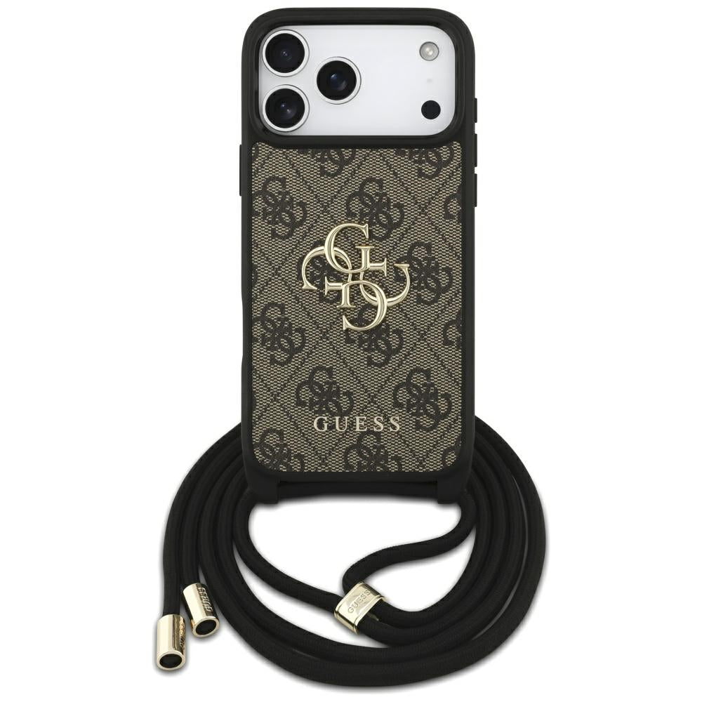 Deksel for Apple iPhone 17 Pro Max, Guess, 4G CBDY Big Logo with Cord Strap, Brun