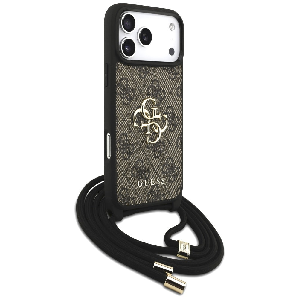 Deksel for Apple iPhone 17 Pro Max, Guess, 4G CBDY Big Logo with Cord Strap, Brun