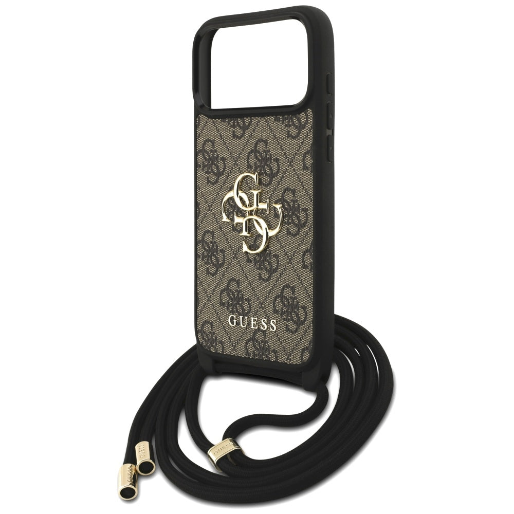 Deksel for Apple iPhone 17 Pro Max, Guess, 4G CBDY Big Logo with Cord Strap, Brun