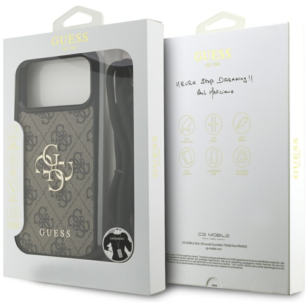 Deksel for Apple iPhone 17 Pro Max, Guess, 4G CBDY Big Logo with Cord Strap, Brun