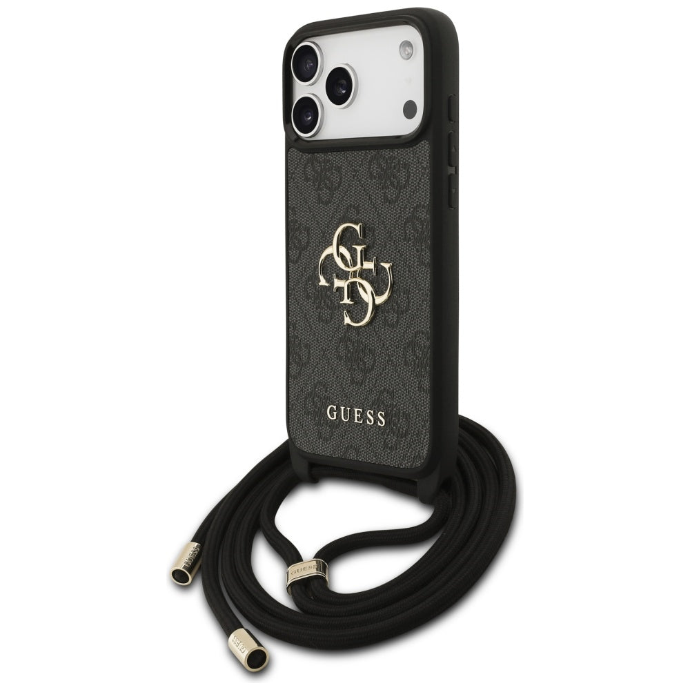 Deksel for Apple iPhone 17 Pro Max, Guess, 4G CBDY Big Logo with Cord Strap, Svart