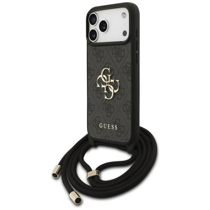 Deksel for Apple iPhone 17 Pro Max, Guess, 4G CBDY Big Logo with Cord Strap, Svart