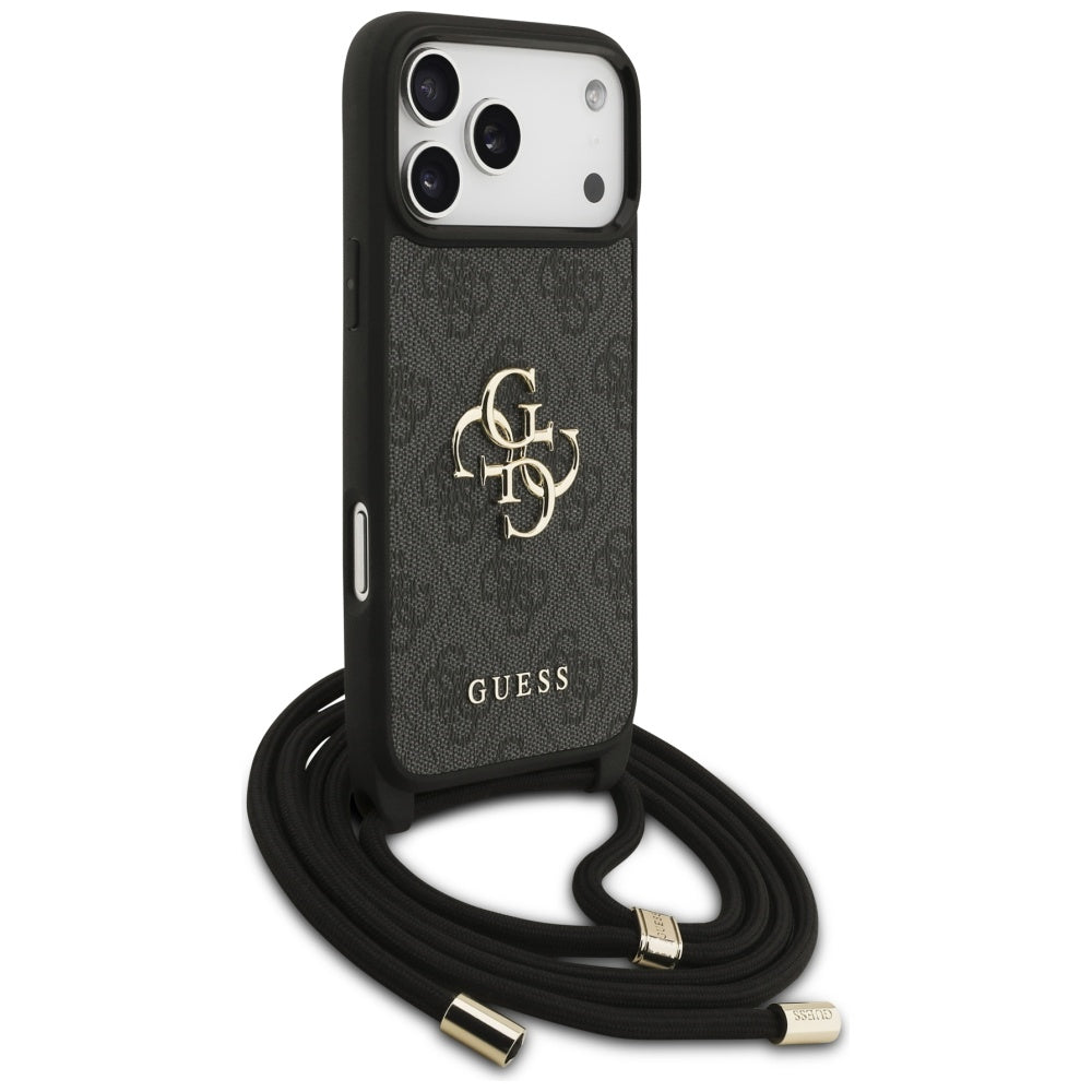 Deksel for Apple iPhone 17 Pro Max, Guess, 4G CBDY Big Logo with Cord Strap, Svart