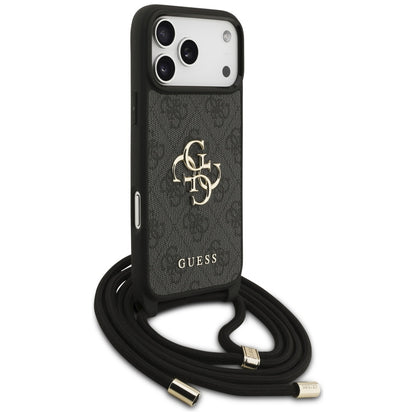 Deksel for Apple iPhone 17 Pro Max, Guess, 4G CBDY Big Logo with Cord Strap, Svart