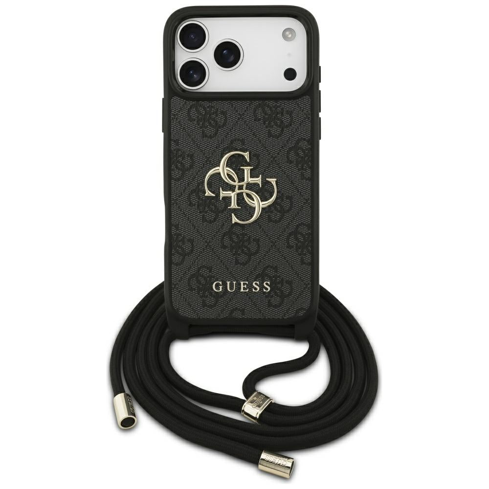 Deksel for Apple iPhone 17 Pro Max, Guess, 4G CBDY Big Logo with Cord Strap, Svart