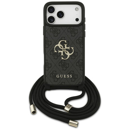 Deksel for Apple iPhone 17 Pro Max, Guess, 4G CBDY Big Logo with Cord Strap, Svart