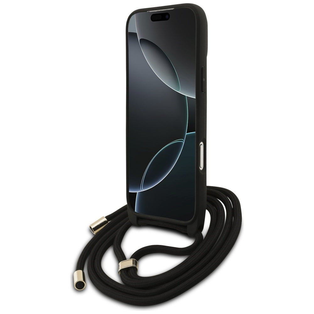 Deksel for Apple iPhone 17 Pro Max, Guess, 4G CBDY Big Logo with Cord Strap, Svart