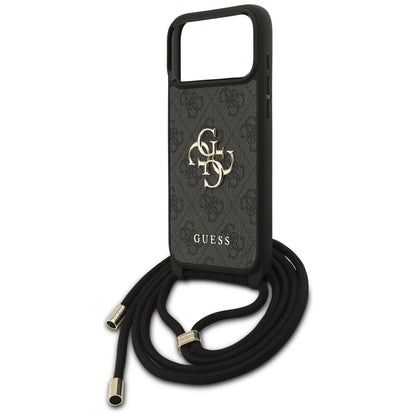 Deksel for Apple iPhone 17 Pro Max, Guess, 4G CBDY Big Logo with Cord Strap, Svart