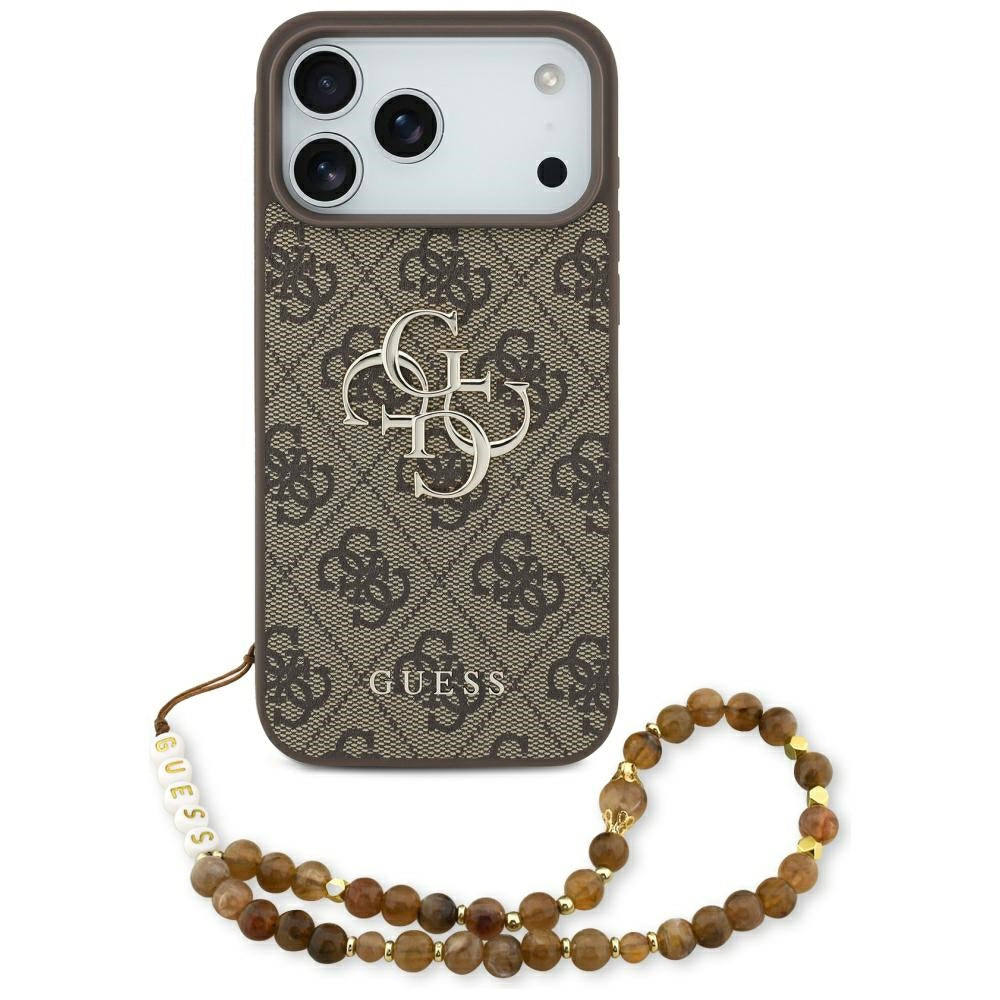 Deksel for Apple iPhone 17 Pro Max, Guess, 4G Classic Logo with Pearl Strap, Brun