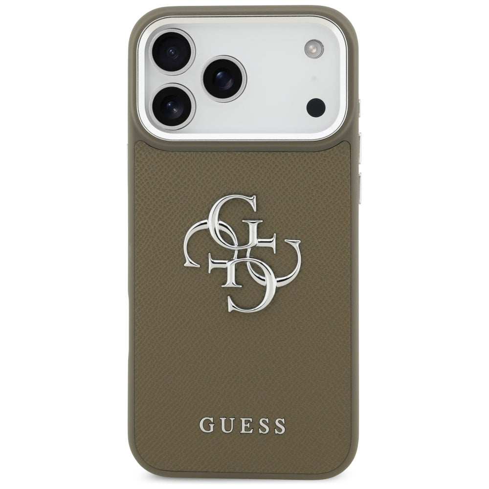 Deksel for Apple iPhone 17 Pro Max, Guess, 4G Grained Big And Classic Logo, Brun Sølv