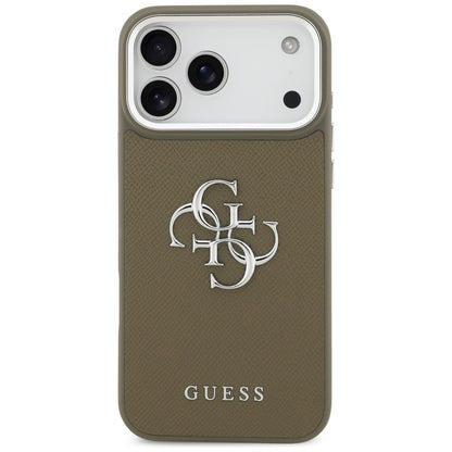 Deksel for Apple iPhone 17 Pro Max, Guess, 4G Grained Big And Classic Logo, Brun Sølv