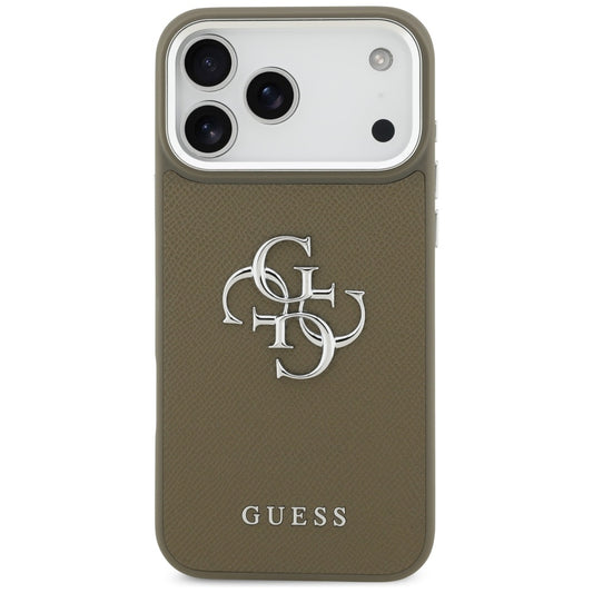 Deksel for Apple iPhone 17 Pro Max, Guess, 4G Grained Big And Classic Logo, Brun Sølv