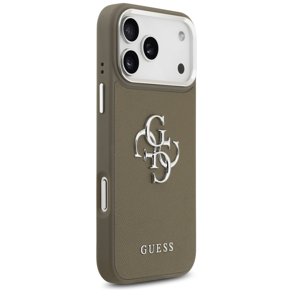 Deksel for Apple iPhone 17 Pro Max, Guess, 4G Grained Big And Classic Logo, Brun Sølv