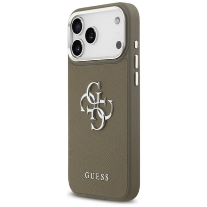 Deksel for Apple iPhone 17 Pro Max, Guess, 4G Grained Big And Classic Logo, Brun Sølv