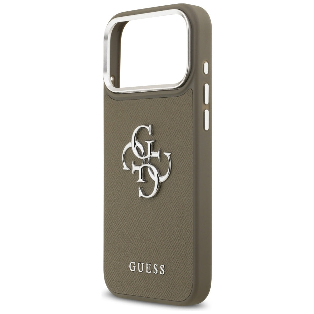 Deksel for Apple iPhone 17 Pro Max, Guess, 4G Grained Big And Classic Logo, Brun Sølv