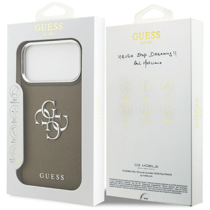 Deksel for Apple iPhone 17 Pro Max, Guess, 4G Grained Big And Classic Logo, Brun Sølv
