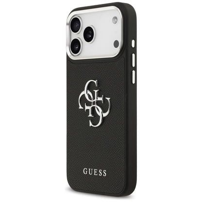 Deksel for Apple iPhone 17 Pro Max, Guess, 4G Grained Big and Classic Logo, Svart Sølv