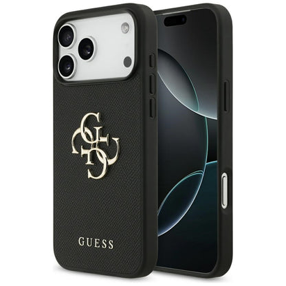 Deksel for Apple iPhone 17 Pro Max, Guess, 4G Grained Big and Classic Logo, Svart