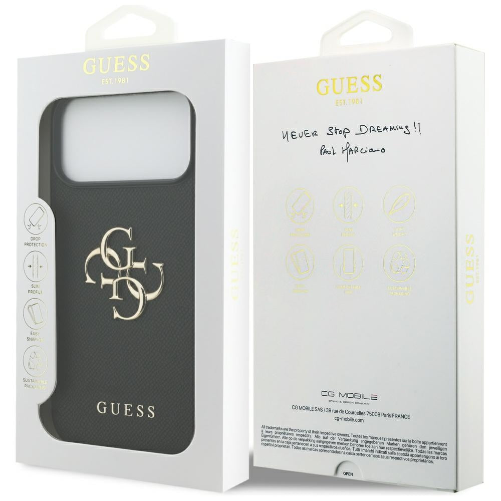 Deksel for Apple iPhone 17 Pro Max, Guess, 4G Grained Big and Classic Logo, Svart