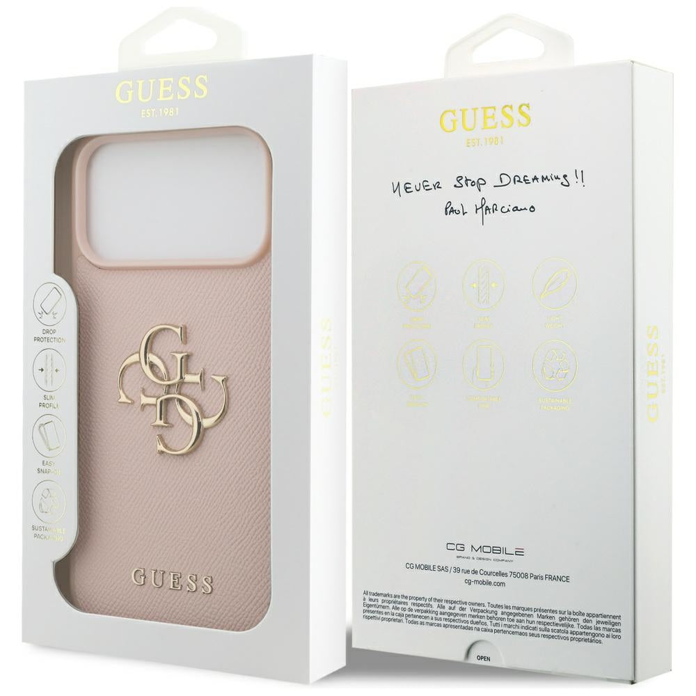 Deksel for Apple iPhone 17 Pro Max, Guess, 4G Grained Big and Classic Logo, Rosa