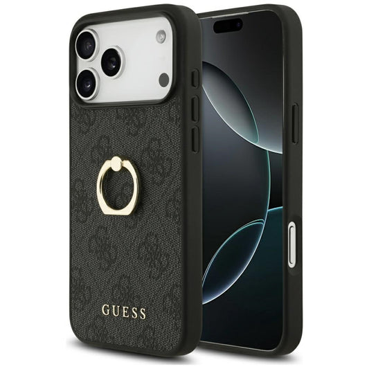 Deksel for Apple iPhone 17 Pro Max, Guess, 4G Ring Stand, Svart