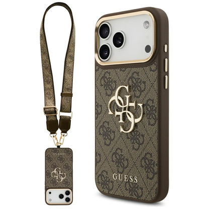 Deksel for Apple iPhone 17 Pro Max, Guess, Big 4G Classic Logo with Big Strap, Brun