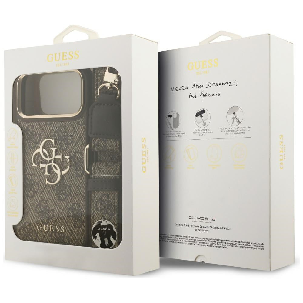 Deksel for Apple iPhone 17 Pro Max, Guess, Big 4G Classic Logo with Big Strap, Brun
