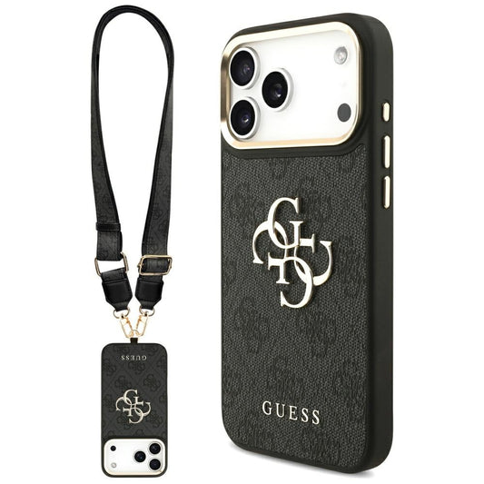 Deksel for Apple iPhone 17 Pro Max, Guess, Big 4G Classic Logo with Big Strap, Svart