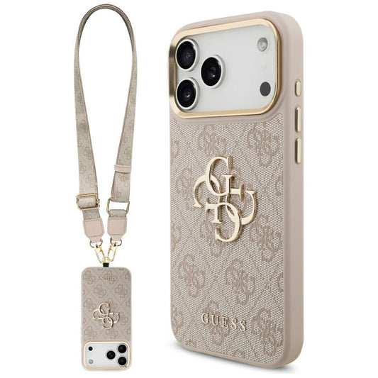 Deksel for Apple iPhone 17 Pro Max, Guess, Big 4G Classic Logo with Big Strap, Rosa