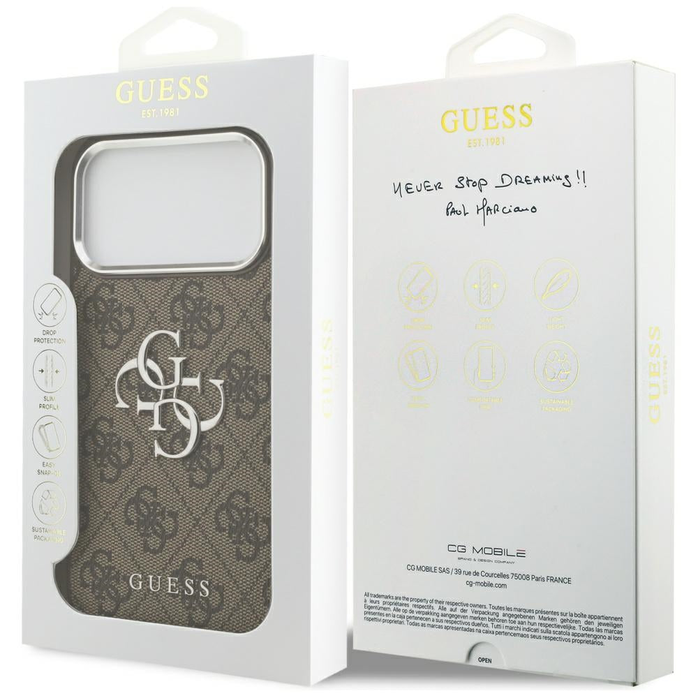Deksel for Apple iPhone 17 Pro Max, Guess, Big 4G Logo Classic, Brun Sølv