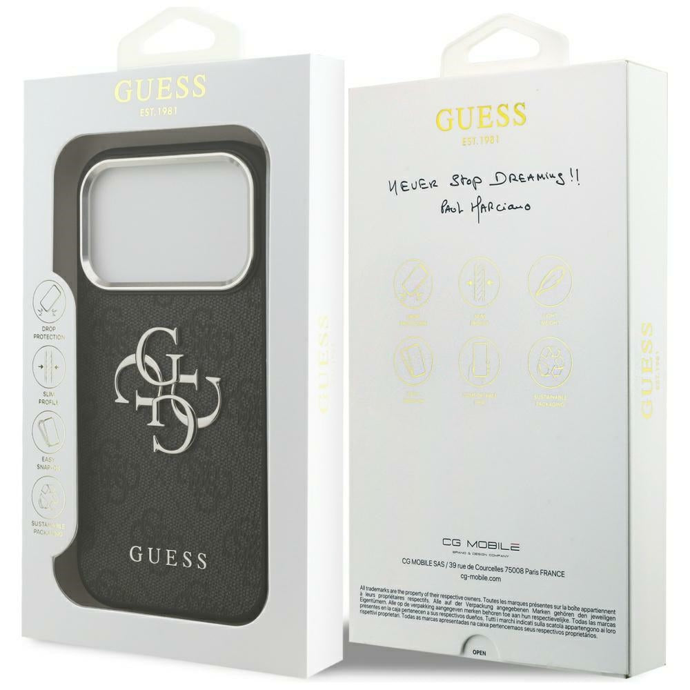 Deksel for Apple iPhone 17 Pro Max, Guess, Big 4G Logo Classic, Svart Sølv