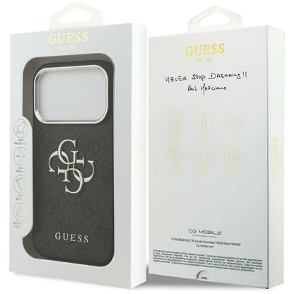 Deksel for Apple iPhone 17 Pro Max, Guess, Big 4G Logo Classic, Svart Sølv