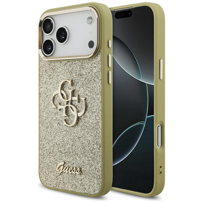 Deksel for Apple iPhone 17 Pro Max, Guess, Fixed Glitter Big 4G Metal Frame, Gull