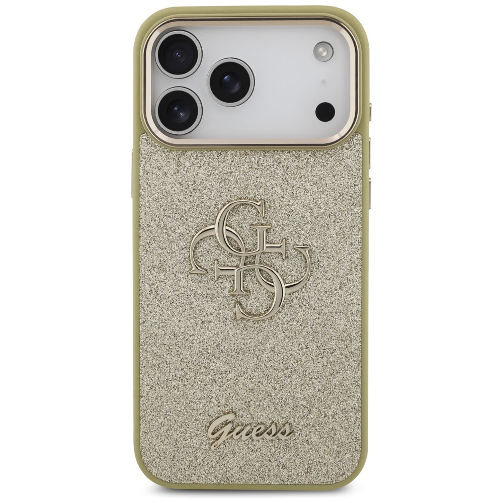 Deksel for Apple iPhone 17 Pro Max, Guess, Fixed Glitter Big 4G Metal Frame, Gull