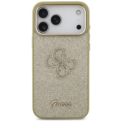 Deksel for Apple iPhone 17 Pro Max, Guess, Fixed Glitter Big 4G Metal Frame, Gull