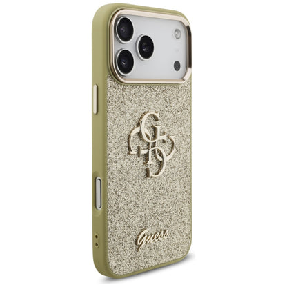 Deksel for Apple iPhone 17 Pro Max, Guess, Fixed Glitter Big 4G Metal Frame, Gull