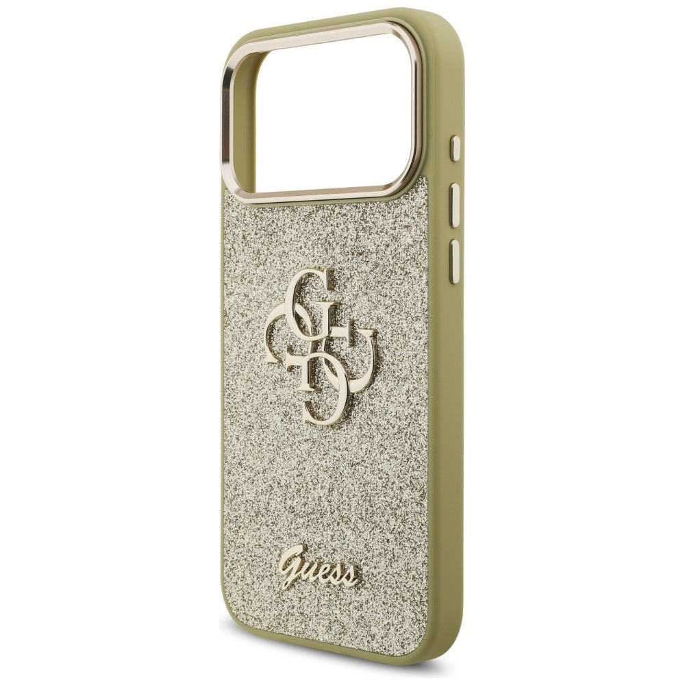 Deksel for Apple iPhone 17 Pro Max, Guess, Fixed Glitter Big 4G Metal Frame, Gull