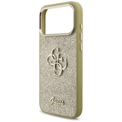 Deksel for Apple iPhone 17 Pro Max, Guess, Fixed Glitter Big 4G Metal Frame, Gull