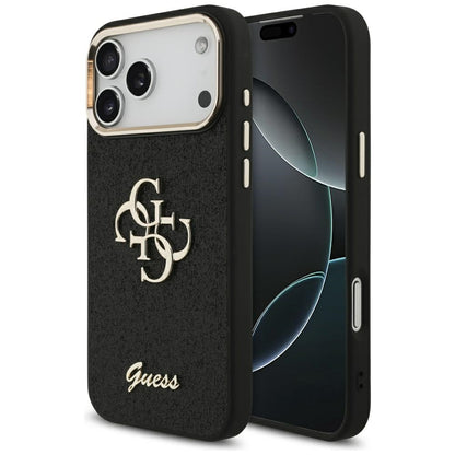 Deksel for Apple iPhone 17 Pro Max, Guess, Fixed Glitter Big 4G Metal Frame, Svart