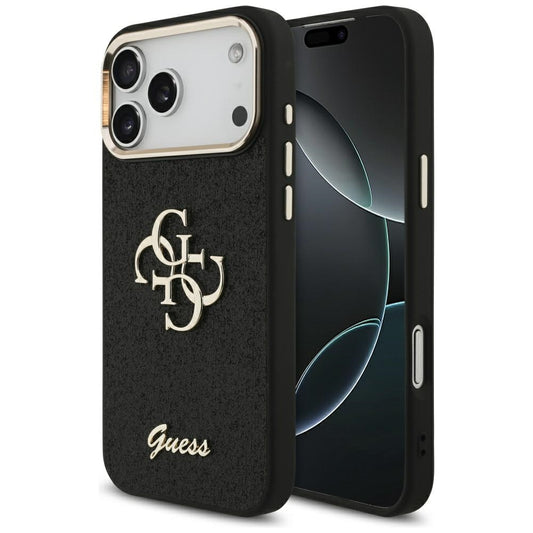 Deksel for Apple iPhone 17 Pro Max, Guess, Fixed Glitter Big 4G Metal Frame, Svart