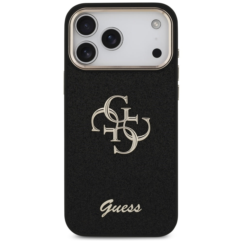 Deksel for Apple iPhone 17 Pro Max, Guess, Fixed Glitter Big 4G Metal Frame, Svart