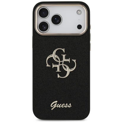 Deksel for Apple iPhone 17 Pro Max, Guess, Fixed Glitter Big 4G Metal Frame, Svart