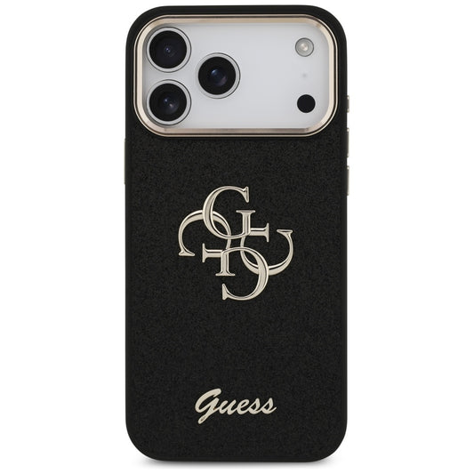 Deksel for Apple iPhone 17 Pro Max, Guess, Fixed Glitter Big 4G Metal Frame, Svart